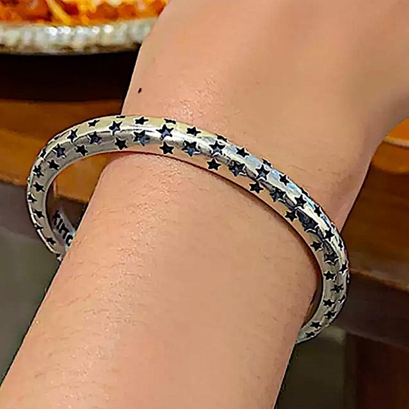 Star Sterling Silver Bangle Cuff Bracelet - Picture 1 of 6